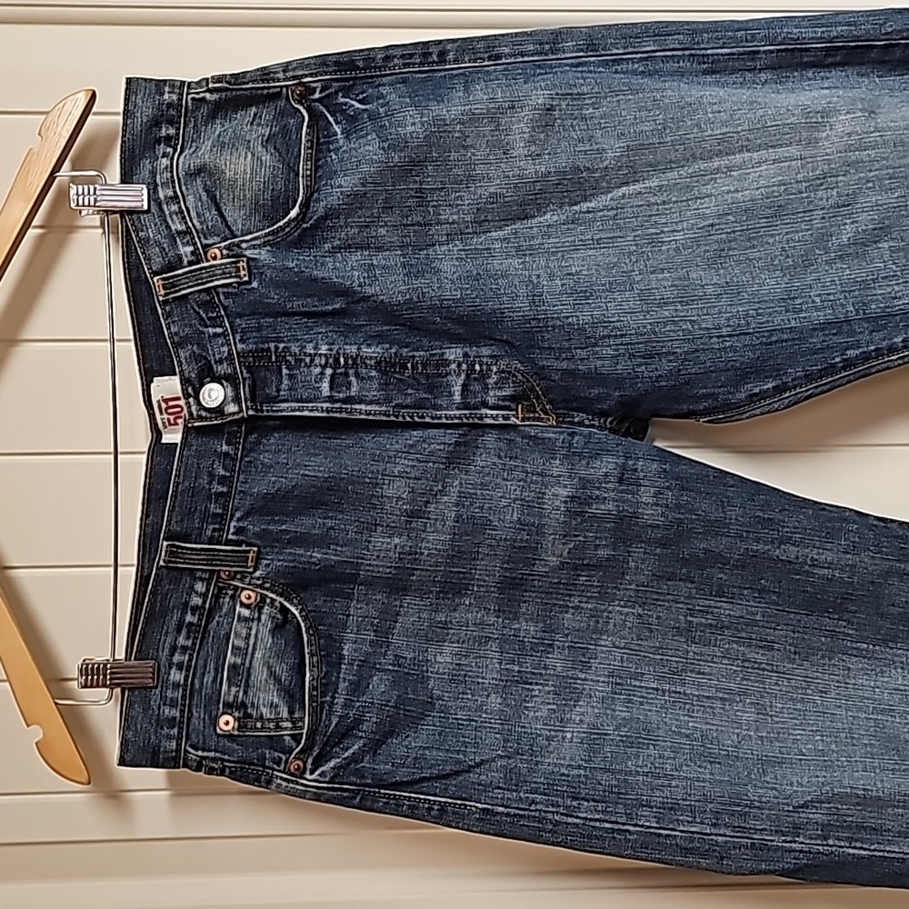 Levi's Mens 501 Dark Blue Button Fly Straight Leg Denim Jeans
